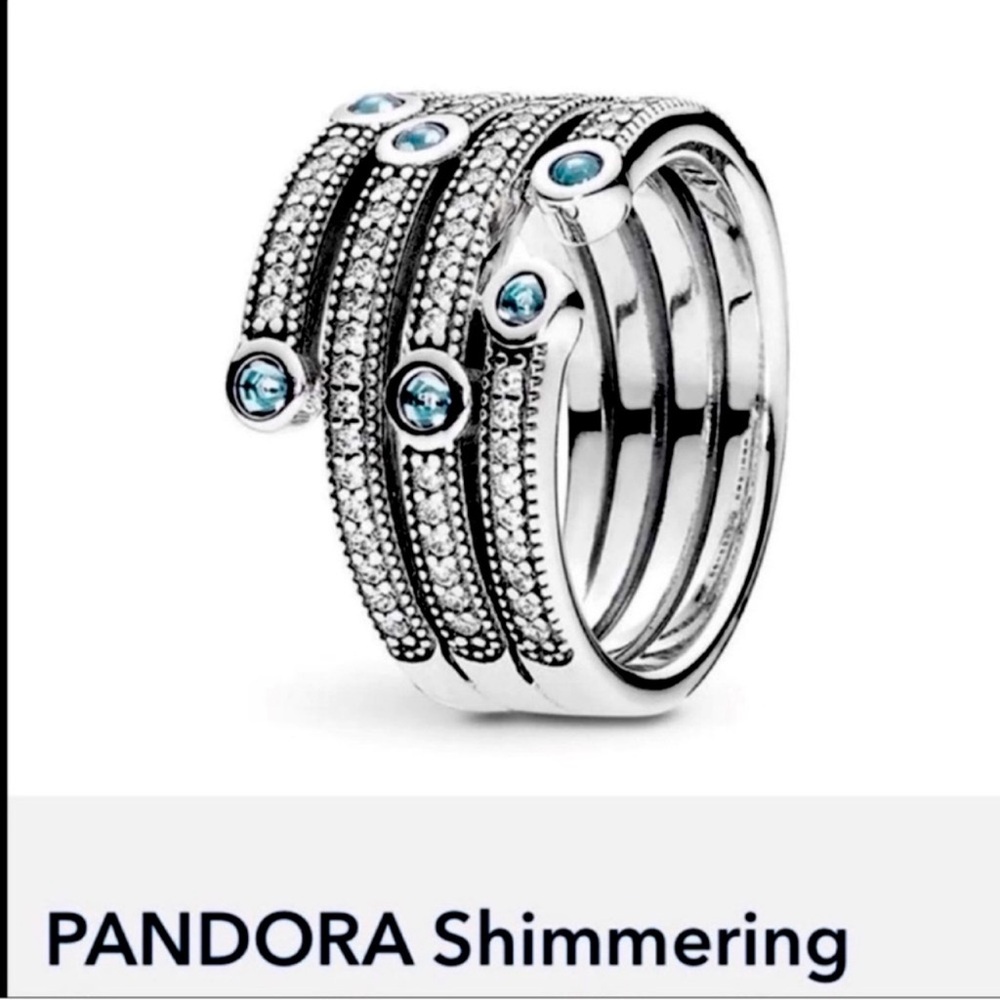 $140 Pandora Shimmering Silver Ring with Blue Accents